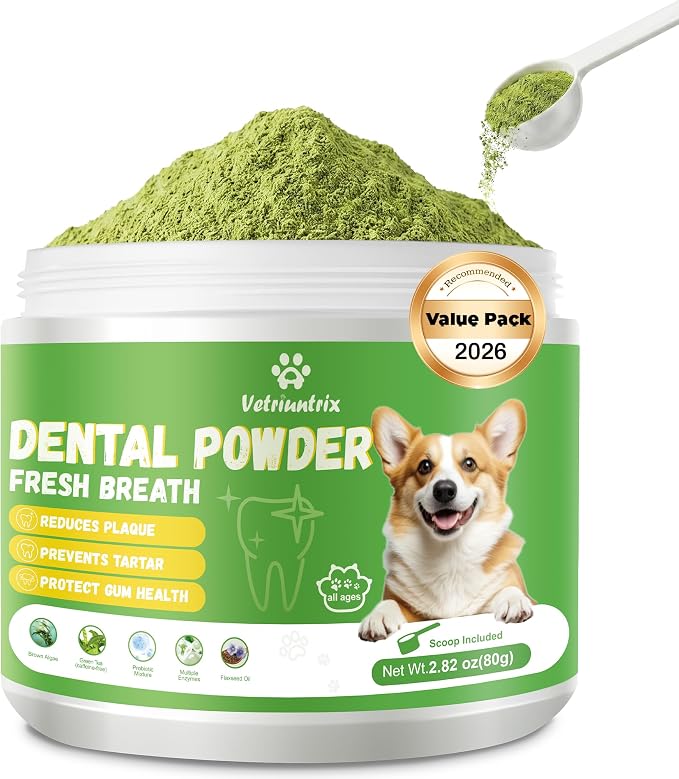Dog Dental Powder, Dental Powder for Dogs Teeth Cleaning and Breath Fresh, Dog Dental Care with Natural Enzymes, Probiotics, Tartar Remover and Plaque Off - 80g