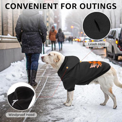 SCENEREAL Thanksgiving Dog Hoodie with Leash Hole Male Female - Warm & Soft Fleece Pet Sweater Clothes Sweatshirt with Leaf Pattern, Cold Weather Coat for Small Medium Large Dogs Puppies, M