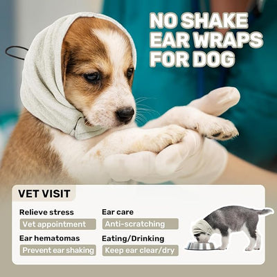 Dog Calming Hoodie, No Shake Ear Wraps for Dogs, Adjustable Dog Ear Muffs for Noise Protection, Ear Wrap Head Cover for Anxiety Relief & Hematoma (Pearl White, L(Head Circle:17.7"-23.6"))