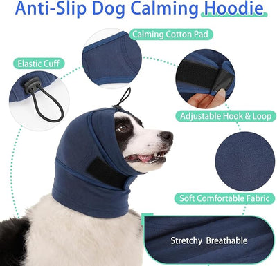 MIGOHI XL Ear Muffs for Dogs Noise, Breathable No Shake Ear Wrap for Hematoma, Dog Calming Hoodie for Thunderstorms Bath Grooming Car Rides, Ears Protection for Large Dogs German Shepherds, Blue XL