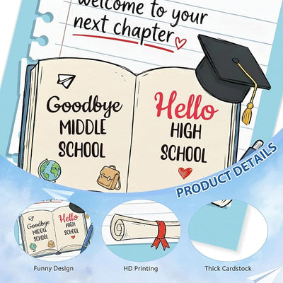 FLYAB 8th Grade Graduation Card - Welcome to Your Next Chapter Middle School Graduation Card for Boys Girls Best 8th Grade Graduation Gifts with Gold Envelope & Sealing Sticker(5.5 x 8 Inch)
