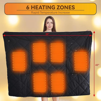 Outdoor Heated Blanket Battery Operated for Stadium, Portable Heating Wearable Blanket with Rechargeable Battery, Cordless Electric Heating Shawl for Outdoors, USB Heated Throw Blanket