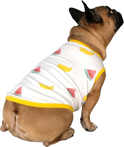 iChoue 100% Breathable Cotton English Bulldog Halloween Cartoon T Shirts Cute Clothes for Medium Large Dogs Vest Tank Tops Terrier Pitbull Watermelon Banana - XXLarge