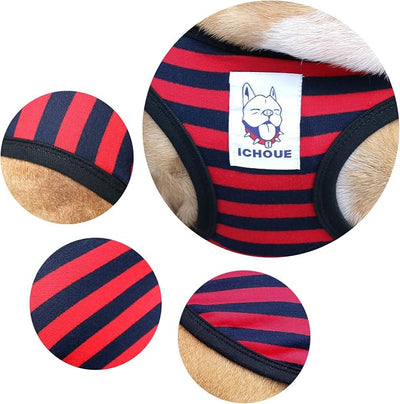 iChoue English Bulldog 100% Breathable Cotton Striped T Shirts Halloween Vest Clothes for Medium Dogs Tank Tops French Frenchie Pug Boston Terrier Pitbull Red Blue Stripes - XXLarge