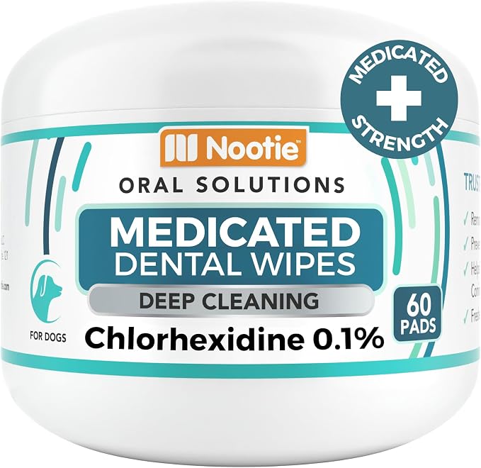Medicated Dental Wipes for Dogs, Cleans Teeth and Freshens Breath for Dogs - Prevents Plaque and Tartar Dog Oral Care, 60 Count