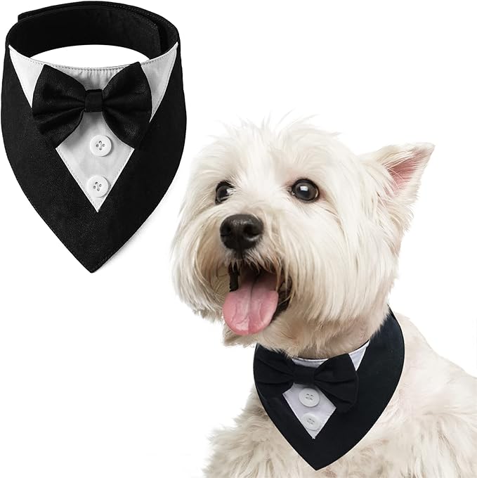 Dog Tuxedo for Small Dogs,Dog Formal Suit Dogs Attire Pet Bow Tie Puppy Party Costumes Cat Tux Outfits Pets Bandana Cosplay Adjustable Bowties Wedding Birthday Valentines Black S