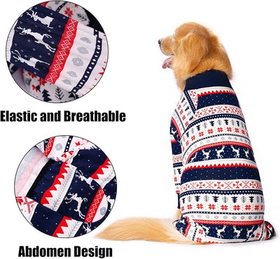 Dog Recovery Suit After Surgery Female Male, Medium Large Dog Neuter Shirt Cone Alternatives Prevent Licking Surgical Onesies (Christmas Blue, XL)