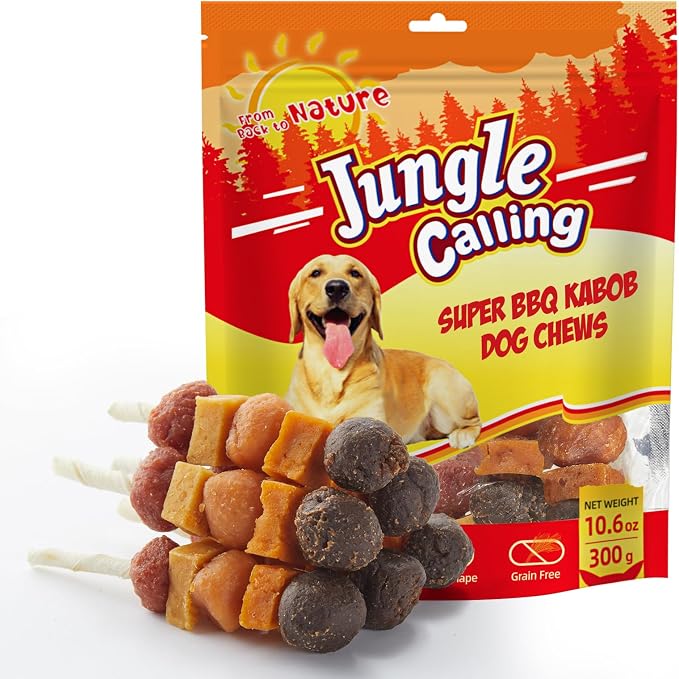 Dog Treats, Multi-Flavor Kabob Dog Snacks, Edible Dog Kabobs, Made with Chicken, Duck, Beef, Sweet Potato and Pumpkin, Rawhide Sticks for Dogs