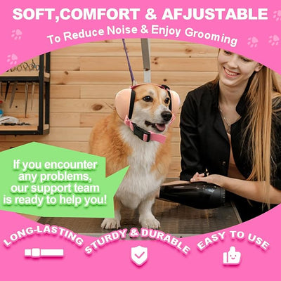 PROHEAR Dog Ear Muffs Hearing Protection for Dogs, NRR 28dB Noise Cancelling Headphones, Easy to Adjust Dog Hearing Protection Earmuffs for Thunder, Hunting, Tourism, Cars, Racing, Medium, Pink