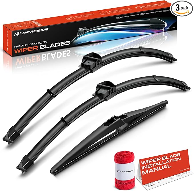 A-Premium 22"+19"+12" Windshield Wiper Blades Compatible with Mercedes-Benz GLK250 2013-2014, GLK350 2010-2014 - Front Rear Wipers Blade Set for SL/Snap Claw, with Wear Indicator & Towel (Pack of 3)