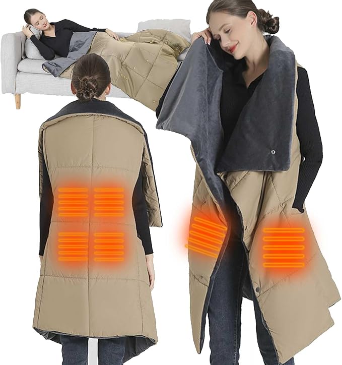 Heated Blanket Battery Operated, 43”x54” Portable USB Heating Throw, 3 Levels Temperature, Cordless Electric Throw for Home, Office, Camping,Travel, Stadium, Car(No Battery)