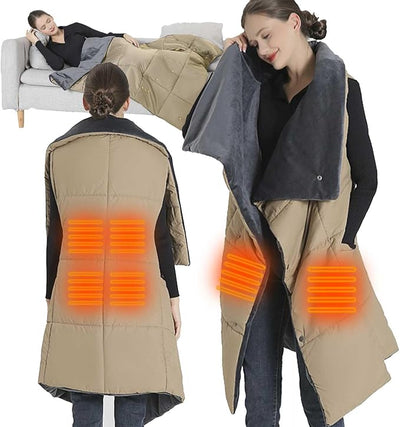 Heated Blanket Battery Operated, 43”x54” Portable USB Heating Throw, 3 Levels Temperature, Cordless Electric Throw for Home, Office, Camping,Travel, Stadium, Car(No Battery)