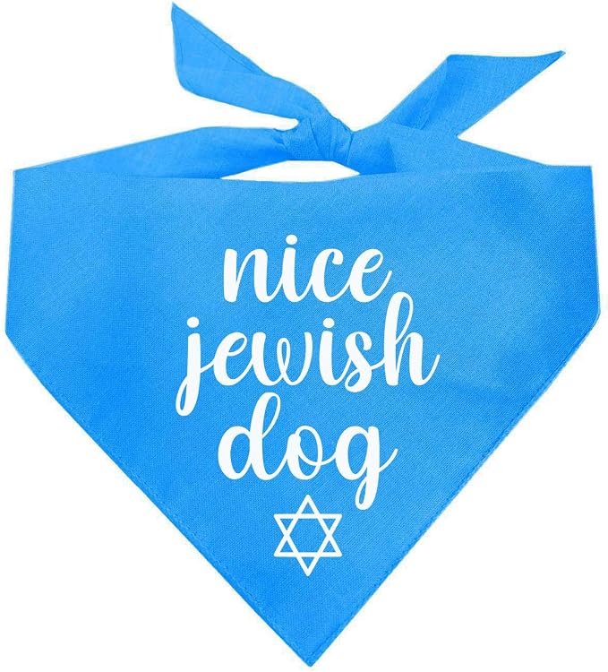 Nice Jewish Dog Bandana | 100% Cotton | Made in USA | Passover | Hanukkah | Yom Kippur | Rosh Hashanah | Jewish Celebration | Bar & Bat Mitzvah | Turquoise, X-Small (930)