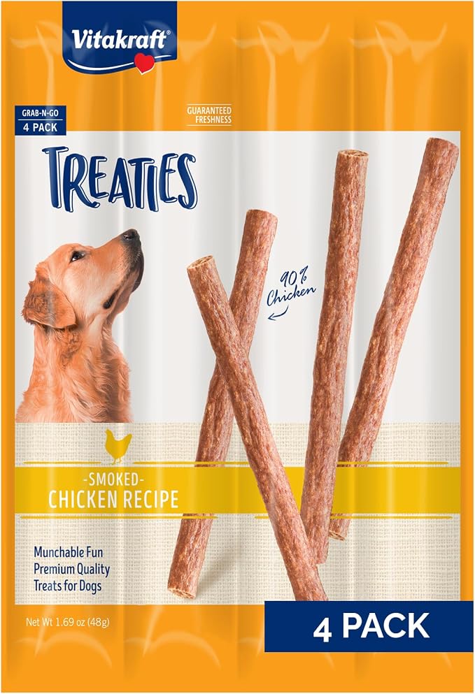Treaties Smoked Chicken Dog Treats – Grain-Free, Meat-Rich Chews - Natural Smoke Flavor – Real Chicken No-Hide Dog Snacks, Moist & Meaty Texture – Individually Portioned Freshness – 4 Count