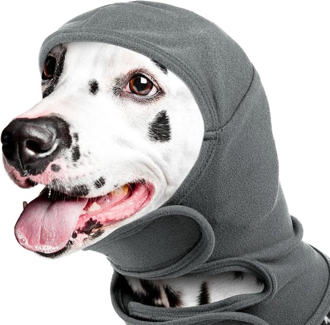 Dog Ear Cover for Anxiety Relief, Adjustable Dog Calming Hood for Grooming Bath Drying, No Shake Pet Head Ear Wrap for Hematomas Fireworks Thunderstorms, Doggy Ear Muffs Noise Protection,Grey,S