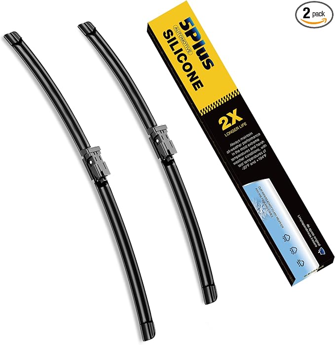5 PLUS Premium Silicone Wiper Blades 24"+21" Front Fit Top Lock Arms 2-PACK | All Weather Performance, Waterproof Rain Wiping, Streak-Free Visibility, Long Lasting Harsh Weather Design