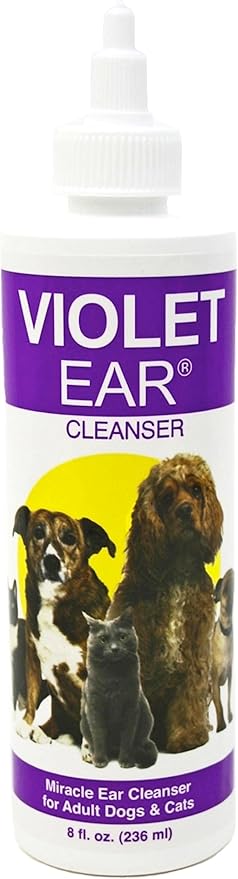 Violet Pet Ear Cleaner, 8 oz Provides Immediate Relief from Itching, Irritation, Inflammation and Odor. Ends Chronic Ear Infection Cycle.
