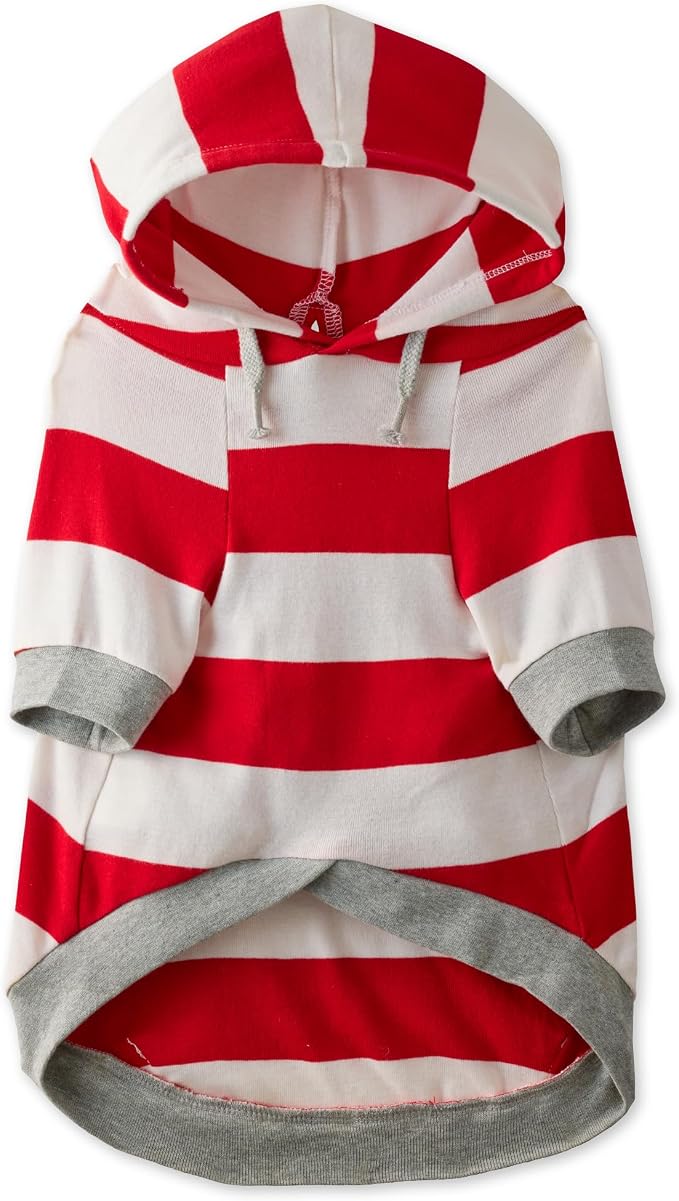 Pet Passion Rocky – The Original Lightweight Hooded Tee 100% Organic Cotton Dog Hoodie Pet Coat Sweater for All Sized Dogs, Red Bold Stripe, Large (40-60 lbs)