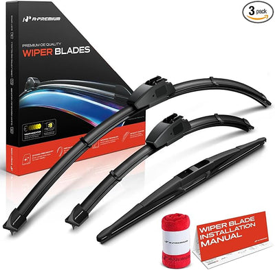 A-Premium 28"+18"+14" Windshield Wiper Blades with Wear Indicator & Towel | Compatible with Nissan Quest 2004-2009, Front Rear Wipers Blade Set for Hook/RL3 Arm Connector, Pack of 3