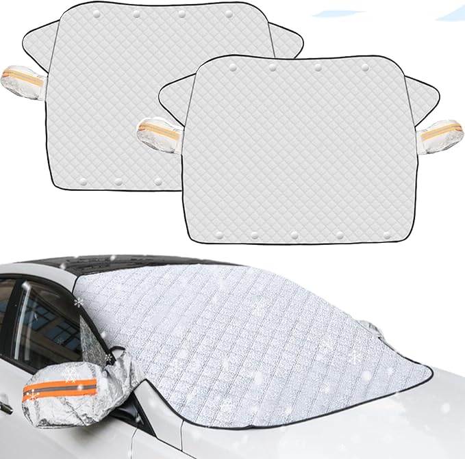 4-Layer Magnetic Windshield Cover for Car, Universal Windshield Frost Protector Cover with Side Window and Rearview Mirror Protector, for Most Cars, SUV, Truck (2PCS*for Sedan)