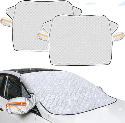 4-Layer Magnetic Windshield Cover for Car, Universal Windshield Frost Protector Cover with Side Window and Rearview Mirror Protector, for Most Cars, SUV, Truck (2PCS*for Sedan)