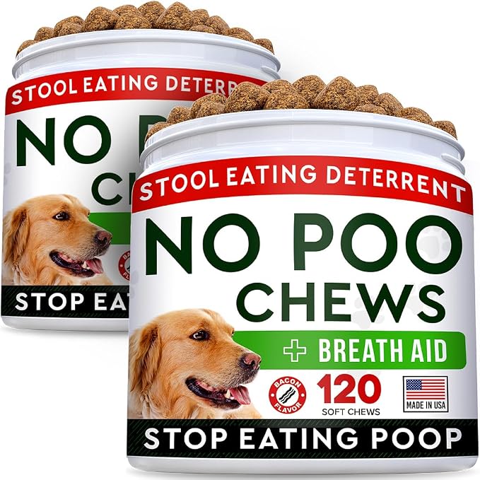 No Poo Treats for Dogs - Coprophagia Stool Eating Deterrent - No Poop Eating for Dogs - Digestive Enzymes - Gut Health & Immune Support - Stop Eating Poop - Bacon Flavor 240 Chews
