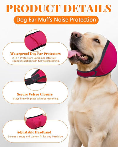 Dog Ears Cover, Dog Ear Muffs Noise Protection, Adjustable No Shake Ear Wrap Comfortable Quiet Dogs Calming Hood Blow Drying Headband Wraps (Fuchsia, Medium(Head Circle:14"-19"))