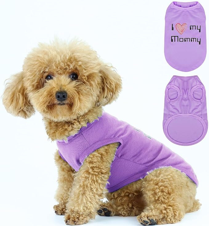 Expressive Pet Vest: Sleeveless Dog Shirt with 'I Love My Mommy' Slogan, Ideal for Chihuahuas, Poodles, Yorkies, and More - Adorable Design, Ultimate Comfort, Easy Maintenance! Purple X-Large