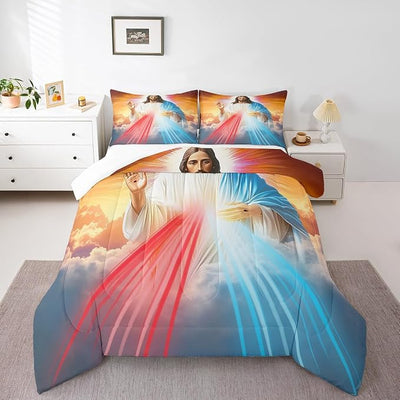 Erosebridal Modern Comforter Set, Easter Duvet Sets Full Size for Teens Adult Women Bedroom Decor, Blue and Red Lines Stripe Down Comforter 3 Pieces with 2 Pillow Cases