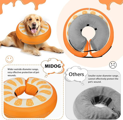 MIDOG Soft Inflatable Dog Cone, Donut E-Collar Alternative for After Surgery, Prevents Licking, Allowing Normal Eating & Vision, Comfortable Recovery Collar for Small Medium Large Dogs&Cats, Orange-L+