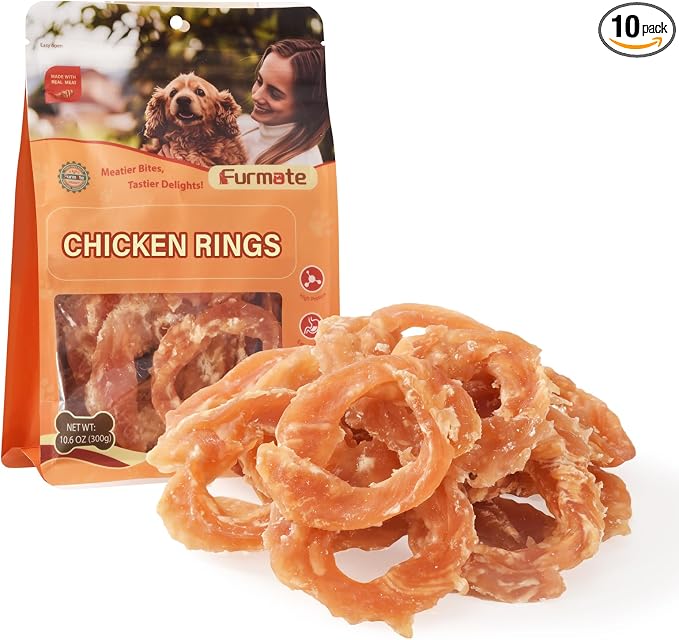 Dog Treats Chicken Jerky Rings, Natural Chicken Breast w/Taurine, Rawhide-Free High-Protein Long-Lasting Chewy Training & Rewards Dog Snacks for Small Medium Large Dogs,10.58 oz