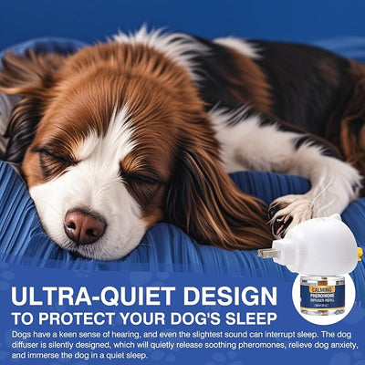 Dog Pheromone Calming Diffuser 4 In 1 Appeasing Pet Pheromones Diffuser to Calm Kit (Plug in+ 3 Pack 48ml Refill) for Anxiety Relief Reduce Barking Aggression Fighting Stress 90 Day Supply(Tasteless)