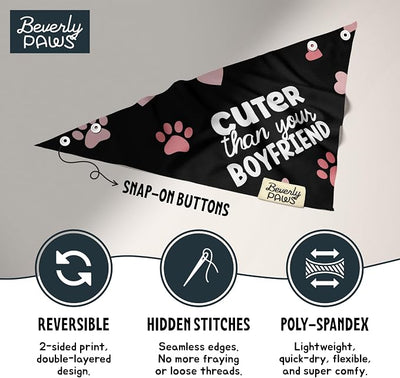 Funny Snap-On Dog Bandana for Small Medium Large Pets, Dogs Cats Adjustable Handkerchief Scarf for Girl & Boy, Cute Puppy Apparel & Accessories (Cuter Than Your BF, Small)