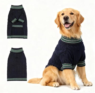 Small/Medium Dog Sweater, Warm Dog Winter Coat w/Sleeves, Comfortable High Neck & Leash Hole, Premium Dog Clothes for Golden Retriever-Best for Holidays, Daily Walks XXL Blue