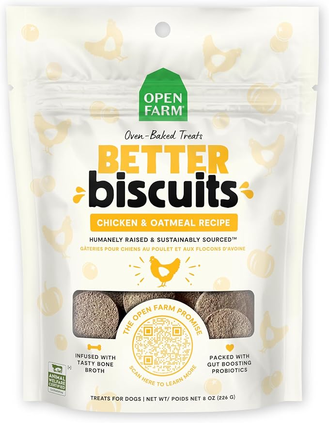 Better Biscuits, Oven Baked Dog Treats with Probiotics, Chicken & Oatmeal Recipe, 8oz Pouch