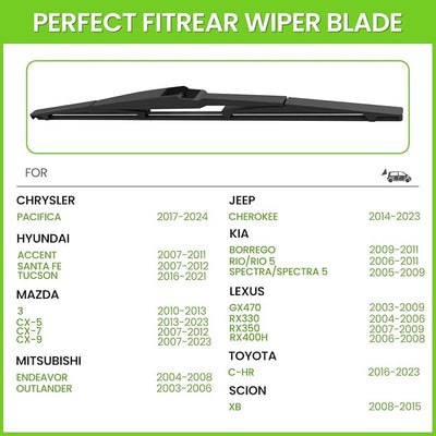 PARRATI® 14 Inch Rear Wiper Blade Replacement for 2014-2023 Jeep Cherokee/2007-2012 Hyundai Santa Fe 2016-2021 Tucson 2007-2011 Accent,All-Season Windshield Wiper(14-A)
