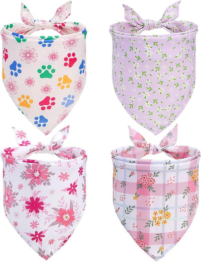 SCENEREAL Dog Bandana Girl, 4 Pack Daisy Floral Dog Bandanas, Pet Triangle Scarf Bibs Spring Essentials Accessories, Pink Summer Dog Costume Neckerchief Gifts for Small Medium Large Dogs