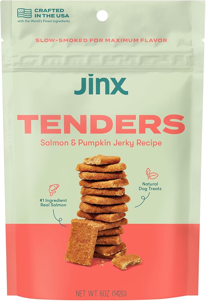 Tenders Salmon Jerky Dog Treats, All-Natural Ingredients, Soft and Chewy, Low-Calorie, Slow-Smoked Salmon & Pumpkin, No Fillers, 5oz