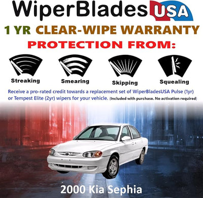 WiperBladesUSA Wiper Blades Set w/ 1yr warranty compatible with Kia Sephia 2000 Wipers (Set of 2) Pulse Wipers