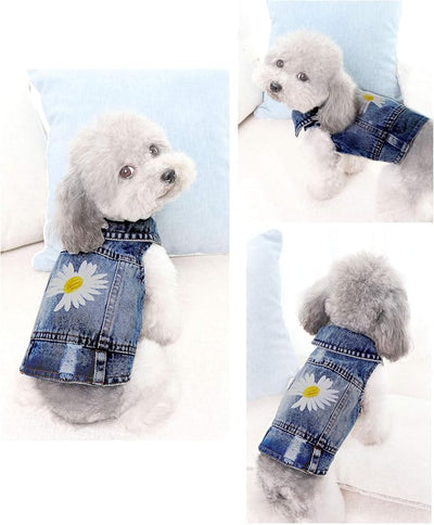 Pet Clothes Jeans Jacket Cool Puppy Denim Shirts for Small Medium Dogs Cats Lapel Vests Vintage Washed Clothes Scratch Design Coat