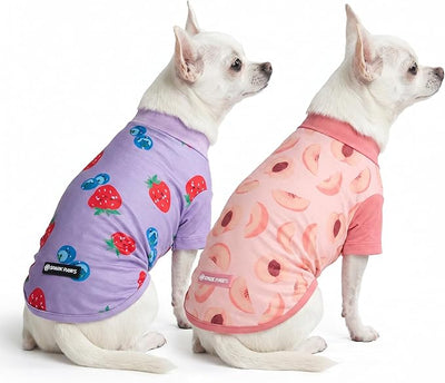 Spark Paws Sunblock Dog T-Shirt, SPF30 Protection, Lightweight Breathable Quick Dry for Dogs with Sensitive Skin - Berries & Peaches (Set of 2) - Size M