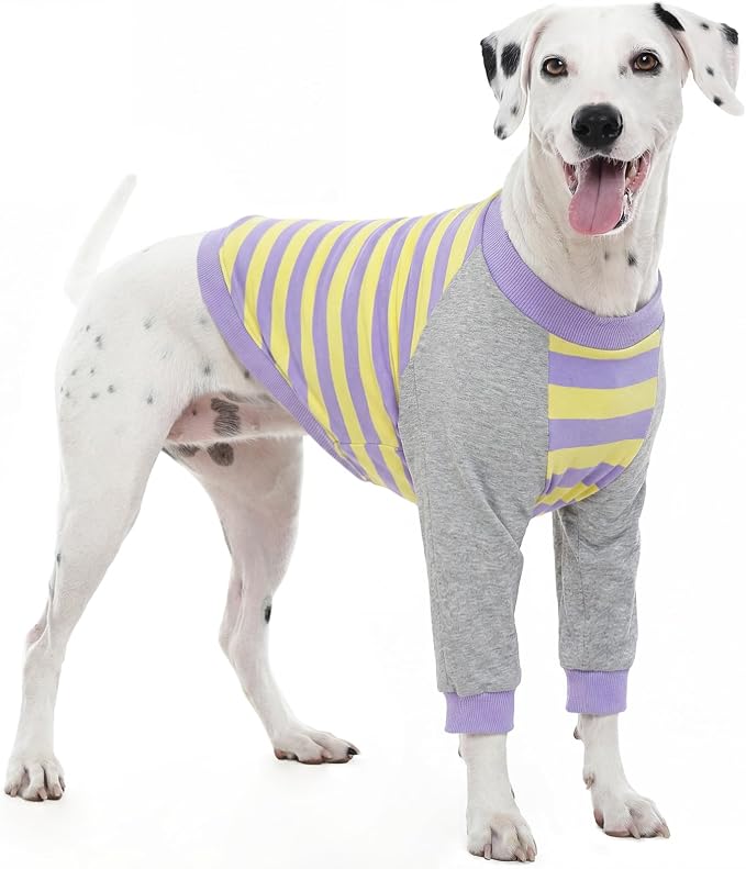 FUAMEY Dog Recovery Sleeve with Elbow Protector for Large Dogs | Dog Shirt Stop Licking Joints Long Sleeve Suit Protecting Dog's Front Leg Arm Wounds Cover Skin Conditions Purple Stripes L