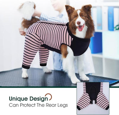 Kuoser Dog Recovery Suit with Anti Licking Rear Leg Sleeve, Pink 2XL | Abdominal Dog Surgical Suit with Pants Cover Protect Wounds, Dogs Elbow Protector Soft Pet Surgery Onesie Cone Alternative