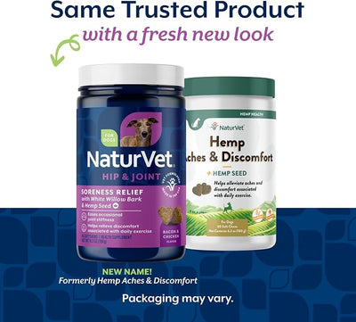 NaturVet Hemp Aches & Discomfort Plus Hemp Seed for Dogs, 60 ct Soft Chews, Made in The USA