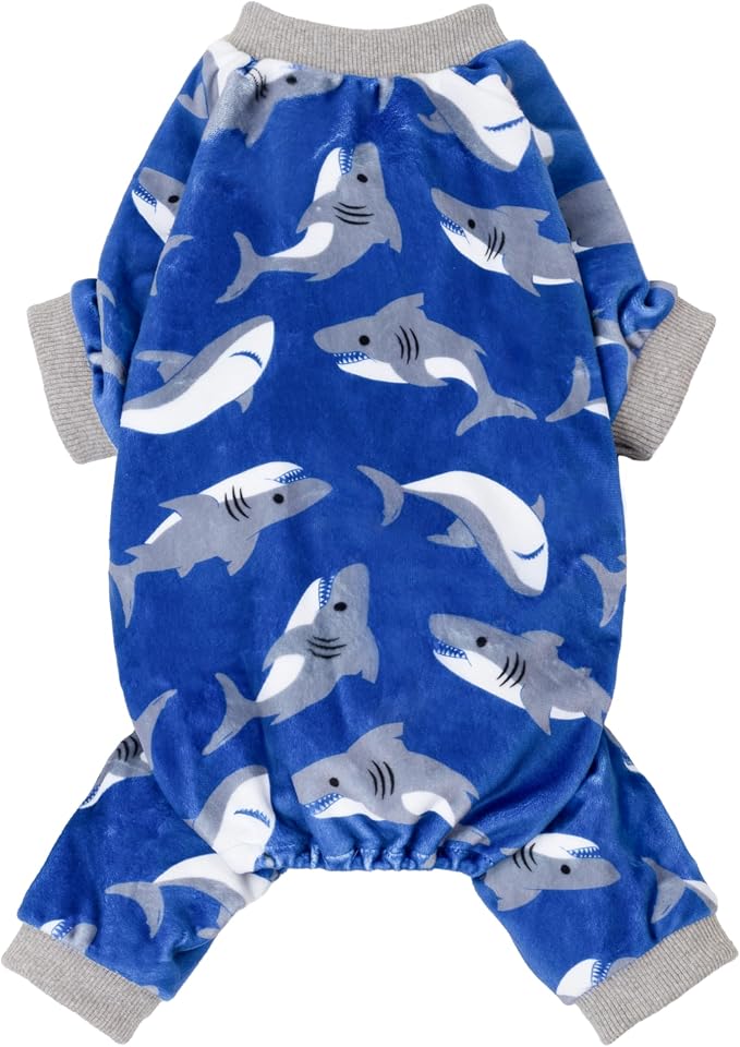 Fitwarm Shark Dog Pajamas, Dog Clothes for Small Dogs Girl Boy, Pet Onesie with Feet, Cat Outfit, Lightweight Velvet, Royal Blue, Small