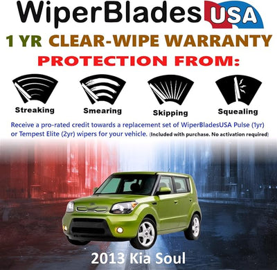 WiperBladesUSA Wiper Blades Set w/ 1yr warranty compatible with Kia Soul 2013 Wipers (Set of 3) w/Rear Wiper Pulse Wipers