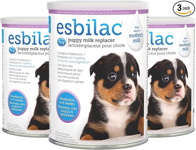 Esbilac Puppy Milk Replacer Powder - 12 oz, Pack of 3 - Powdered Puppy Formula with Prebiotics, Probiotics & Vitamins for Puppies Newborn to Six Weeks Old - Easy to Digest
