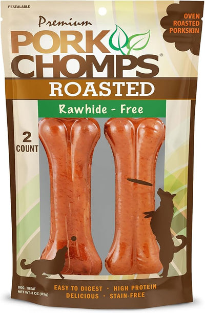Pork Chomps Roasted Pressed Pork Skin Dog Chews, 4.5-inch Bone, 2 Count