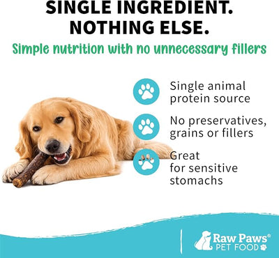 Raw Paws Wild-Caught Venison Dog Treats, 6-oz - Packed in USA - Real Meat Jerky - Single Ingredient Venison for Dogs