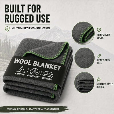 Wool Camping Blanket 10-Pack - 70% Wool Heavy-Duty Military Style Throw, Warm & Washable, Fire Retardant Cover for Emergency, Survival & Outdoor Use - For Camping, Car, Home & Hiking, Grey 62x84
